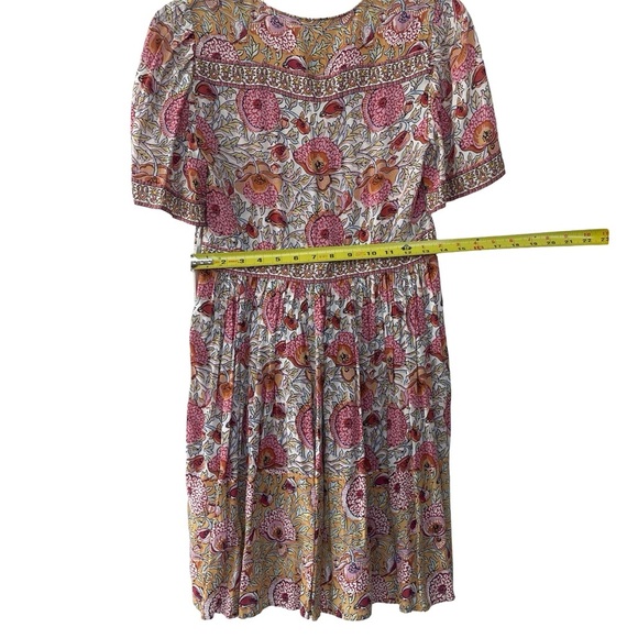 ba&sh Paris XS Boho Floral Mini Dress V-Neck Button Front Pink Orange - Picture 5 of 8